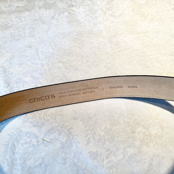 Chico’s Women’s Belt – Contemporary Black & Silver Stretch – Size Large - Picture 4 of 10